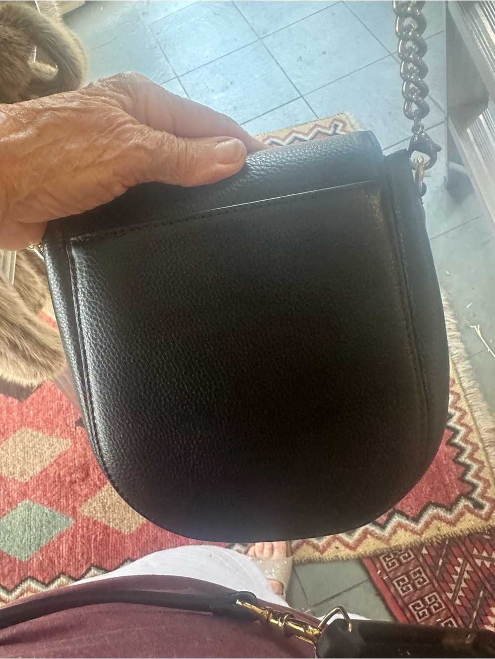 Bandolier Black Mini Crossbody Saddle Bag with Chain Strap